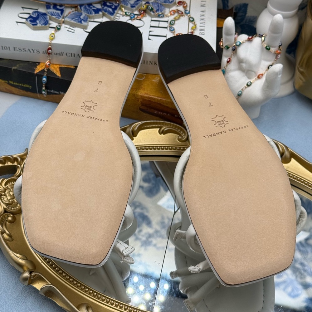 🆕 LOEFFLER RANDALL 🧿 NWOB Hadley Leather Bow Flat Sandals, White - Sz 7 B - Picture 12 of 12